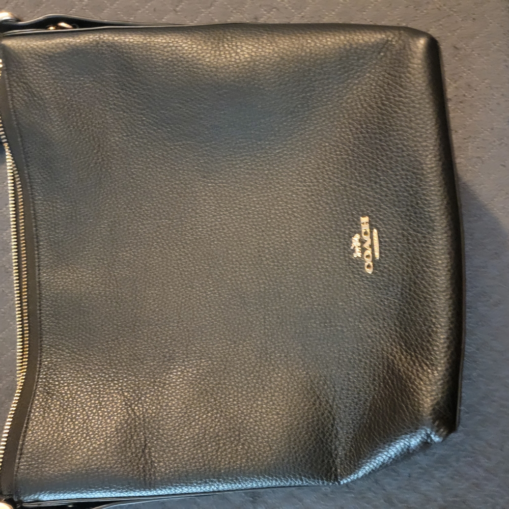 Coach Black Leather Messenger Bag with Gold Accents